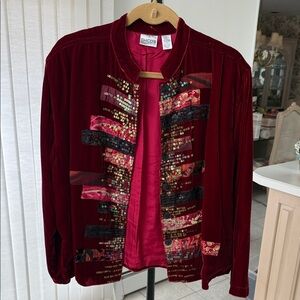 Chico's Burgundy Velvet Jacket with Sequin Details